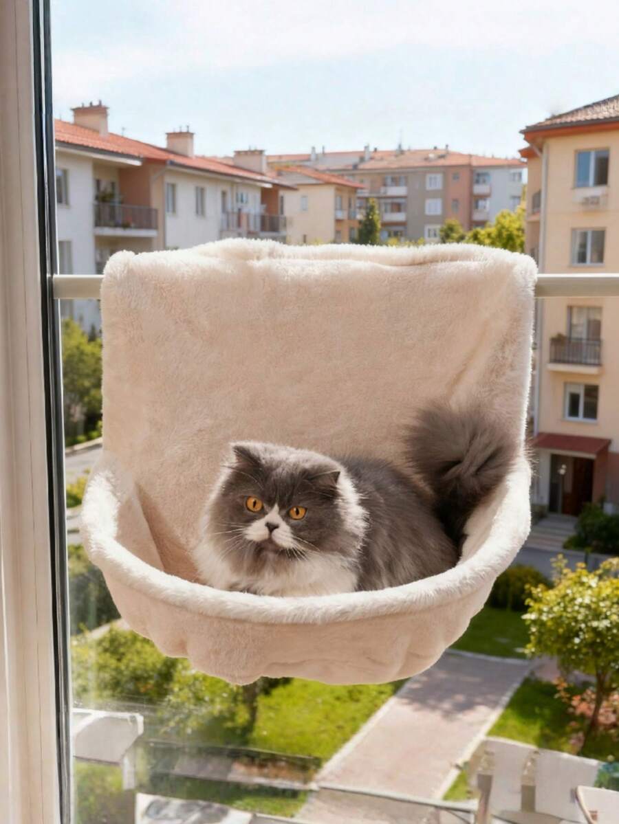 1 件装悬挂式猫窝宠物用品,动物保暖毛绒篮式摇篮吊床,豪华悬挂式猫床,可折叠猫吊床,灰色,可供猫咪玩耍 - 彩色 - 查看 1