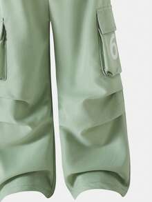SHEIN Casuvi Kids Bộ 2 món cho bé gái: Áo thun tay ngắn cổ tròn dáng rộng phối màu tương phản kiểu retro in chữ Mỹ dễ thương + Quần cargo màu xanh nhạt, trang phục thời trang mùa hè thích hợp ở nhà, du lịch, thể thao, hoạt động ngoài trời và mặc hàng ngày. - Màu xanh Bạc hà - Xem 4