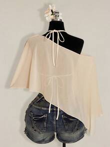 SHEIN ICON Plus Size Chiffon Wrap Triangle Cup Tie Camisole Top 2 Piece Set For Women - Apricot - View 2