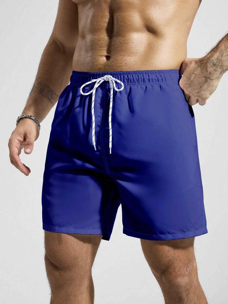 Manfinity KASUA Pantalones cortos de playa con cordón en la cintura de unicolor para hombres, vacaciones - Azul - Ver 1