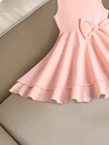 SHEIN 1件女童蝴蝶结侧边设计露背时尚连衣裙，夏季 - 粉色 - 查看 5
