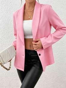 Áo khoác blazer dài tay màu đen ôm sát, gợi cảm dành cho nữ, thích hợp cho mùa đông. - Hồng - Xem 4