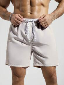 Palasendo Quần short đi biển nam màu trơn phong cách casual, dùng cho kỳ nghỉ - Màu Xám nhạt - Xem 5