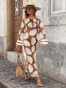 Brillora Kimono de cobertura con abertura lateral transparente para vacaciones en la playa para mujer - Marrón Mocha - Ver 3