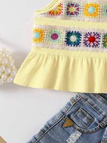 少女休閒波西米亞風花卉刺繡細肩帶上衣，可愛適合夏季戶外活動、暑假度假，黃色 - 黃色 - 查看 6