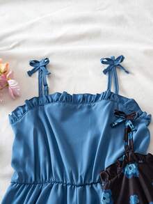 SHEIN Genkimix Kids 3件套少女休闲度假可爱碎花条纹纯色连体衣，适合多子女家庭、海滩度假、户外玩耍、上学等场合。 - 彩色 - 查看 3