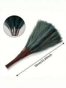 Elegant Real Touch Fluffy Dark Green Pampas Grass 55cm Boho Artificial Flowers For Vase Filler Home Wedding Decor Gift For Halloween Christmas Easter Valentine's Day Mother's Day (8/16/24/40pcs) - Dark Green - View 2
