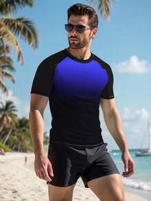 Manfinity KASUA Camiseta de protección solar con efecto degradado para hombres - Azul - Ver 4