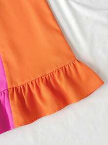 SHEIN Young Girl Casual Cute Colorblock Splice Vacation Dress - Orange - View 6