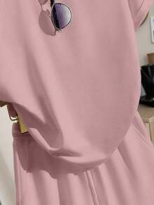 Resyla Women's Solid Color Round Neck Top And Shorts Casual Daily Outfit - Dusty Pink - View 3