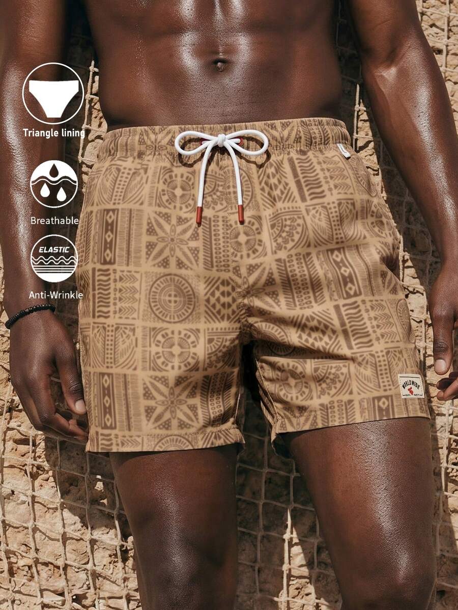 Manfinity KASUA Quần short nam in toàn thân túi chéo đi biển mùa hè, du lịch - màu nâu - Xem 1