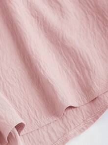 Sweetra 2pcs/Set Summer Casual Solid Color Tie-Front Cropped Top And Shorts Set - Pink - View 3