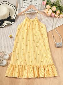 SHEIN Sparklyn Đầm dây buộc nơ thời trang mùa hè cho bé gái tuổi teen - Màu vàng - Xem 3