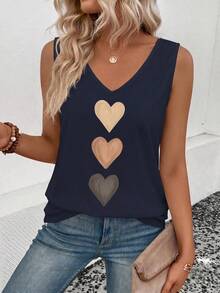 Selamara Nuevo top de tirantes casual y versátil con cuello en V y estampado de corazón degradado para mujer, primavera/verano - Azul Marino - Ver 4