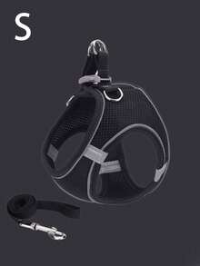 Nuevo set de correa y collar para mascotas de combinación de colores, adecuado para paseos al aire libre de Bulldogs Franceses, hecho de material de malla suave y transpirable, ideal para mascotas pequeñas/medianas, apto para todas las estaciones. - Negro - Ver 6