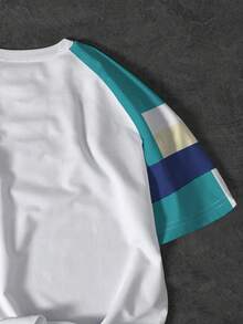 PAVTROS Men's Casual Letter Print Colorblock Round Neck Short Sleeve T-Shirt, Summer Football - Multicolor - View 5