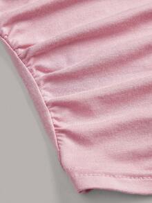 SHEIN EZwear 女士高领侧边褶皱白色夏季背心，粉色 - 粉色 - 查看 4