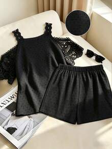EMERY ROSE Plus Size Woven Casual Resort Summer Women's Two Pieces Set Gym Brown - Black - View 2