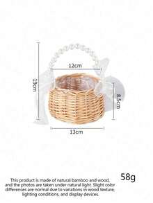 1 pieza Cesta de flores de ratán hecha a mano para niña de las flores de boda con asa de perlas y lazo de cinta, perfecta para bodas, Pascua y regalos de fiesta - Multicolor - Ver 10