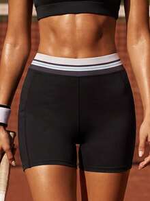 CourtClass Women's Striped Elastic Waist Casual Fitness Shorts - Multicolor - View 1