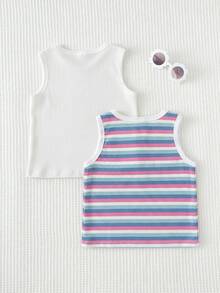 Cozy Pixies Ensemble 2 pièces pour jeune fille, débardeur à col rond en tricot doux avec imprimé floral sans manches - Multicolore - Voir 2