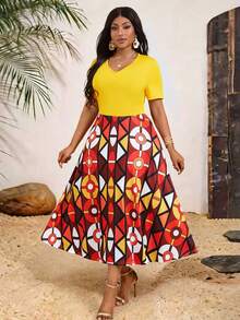 Villa Velisse Zanzea Women Plus Size Brown Summer Boho Dress,Fashion Casual Colorblock Patchwork Print African Clothes For Vacation Holiday Gym - Multicolor - View 7