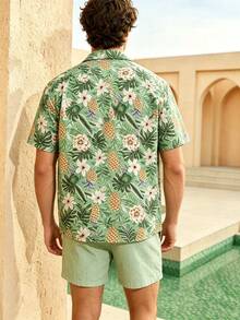 Manfinity VDAYZ Conjunto de camisa casual de playa estampada para hombre - Negro - Ver 2