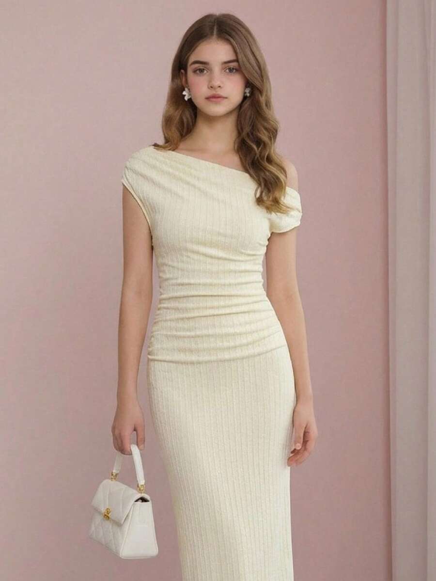 Pitira 少女黄色星形提花吊带修身长裙，优雅派对装，适合舞会、婚礼、正式场合 - 黃色 - 查看 1