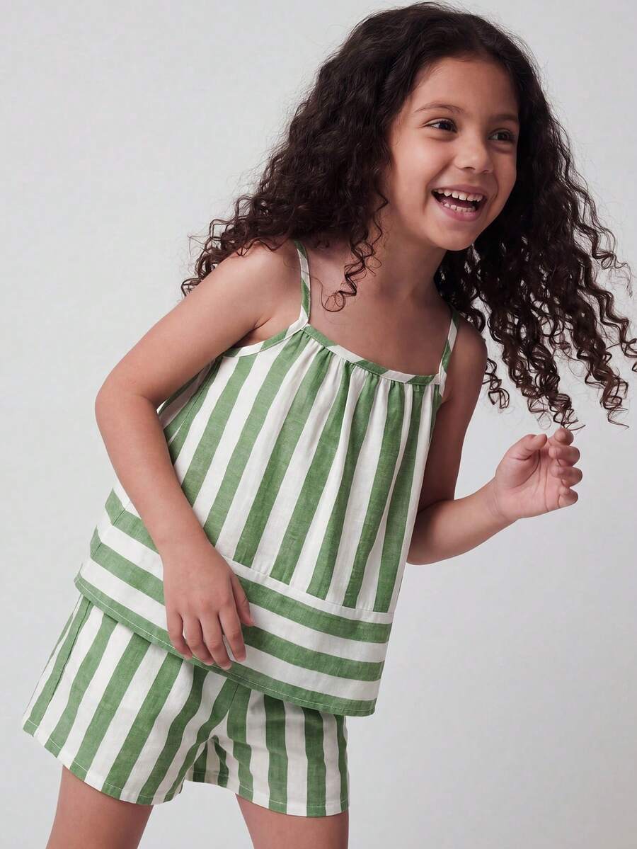 Maija Kids Maija Kids Bộ áo hai dây và quần short kẻ sọc cho bé gái (cỡ nhỏ) - màu xanh lá - Xem 1