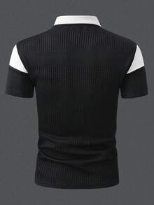 Manfinity Homme Men Plus Size Casual Daily Formal Polo Shirt, Button Knit Design, Soft And Comfortable, Ceremony - Black and White - View 3