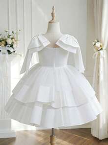Glamorique Kids 小女孩生日走秀钢琴演奏会薄纱礼服，儿童派对礼服，新款时尚花童婚礼公主裙 - 白色 - 查看 2