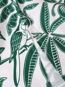 1pc Tween Girls' Green Pattern Woven Print Halter Front Short Back Long Dress, Fashionable For Summer Vacation And Party - Green - View 8