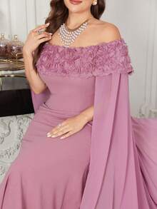 Modelyn Plus Size Women 3D Floral Chiffon Poncho Dress, Elegant For Party And Vacation - Black - View 7