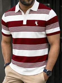 Manfinity Dauomo Áo polo nam in sọc, size tiêu chuẩn, trang phục thường ngày công sở, đi làm, dã ngoại, mùa hè. - Nhiều màu - Xem 1