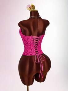 Amplova Floral Backless Criss-Cross Strap Sleeveless Sexy Vacation Lace Casual Camisole For Women Night Out Pink Summer - Pink - View 5