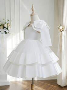 Glamorique Kids 小女孩生日走秀钢琴演奏会薄纱礼服，儿童派对礼服，新款时尚花童婚礼公主裙 - 白色 - 查看 7