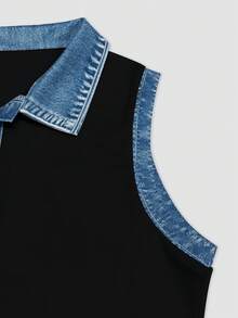 Resyla Women's Fashion Denim Effect Print Button Half-Placket Minimalist Camisole - Multicolor - View 4