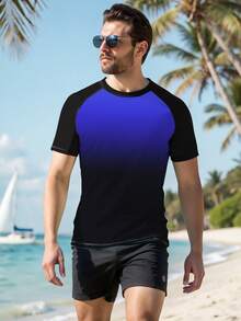 Manfinity KASUA Camiseta de protección solar con efecto degradado para hombres - Azul - Ver 3