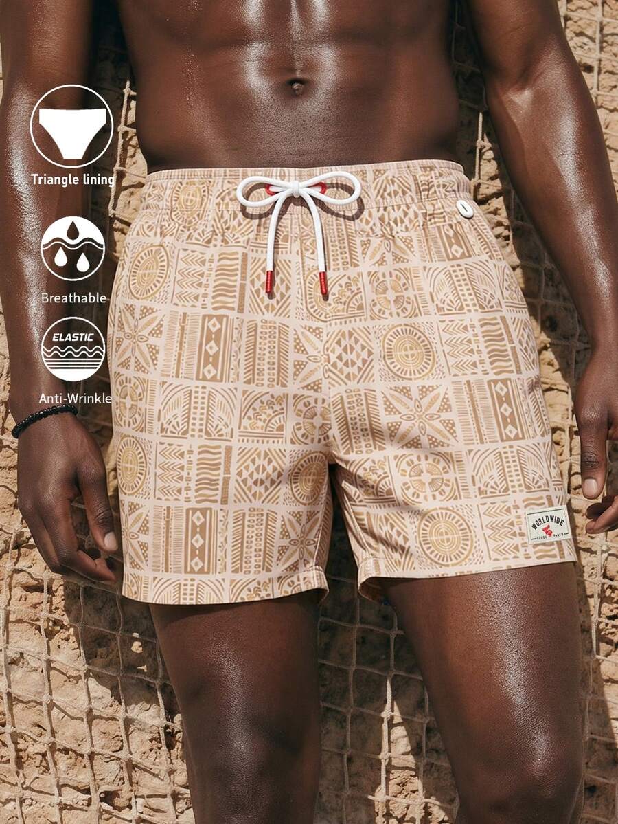 Palasendo Pantaloncini estivi da uomo con stampa all-over e tasche inclinate - Cachi - Visualizzare 1