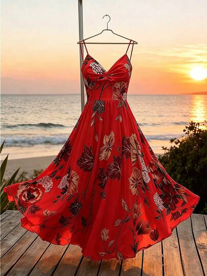 GlowEve CURVE Plus Size Floral Print Sleeveless Dress, Suitable For Beach & Holiday