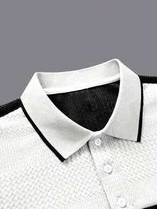 Manfinity Homme Men Plus Size Casual Daily Formal Polo Shirt, Button Knit Design, Soft And Comfortable, Ceremony - Black and White - View 4