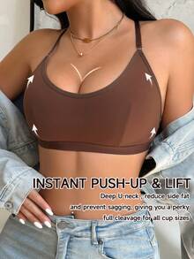 时尚简约可调节肩带无背文胸，女士款 - 棕色 - 查看 5