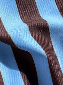 Swim Mod Hot Selling Striped Print Adjustable Strap Low-Cut Top + Striped Print Triangle Bottoms, Beach Vacation Casual Matching Swimsuit Set - Multicolor - View 7