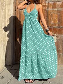 YkhahaSunnyshic Vestido midi de estilo vacacional con estampado digital rosa, cintura ajustada y escote halter sin espaldaYkhaha - verde menta - Ver 6