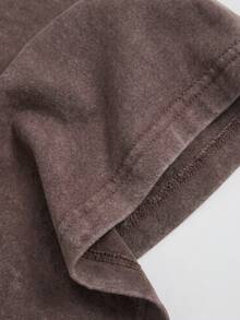 SHEIN EZwear 大码复古巧克力棕色宽松短袖V领T恤，纯棉面料，春夏款 - 巧克力棕 - 查看 6