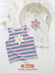 Cozy Pixies Ensemble 2 pièces pour jeune fille, débardeur à col rond en tricot doux avec imprimé floral sans manches - Multicolore - Voir 6
