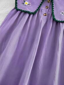 SHEIN Girls' Pastoral Floral Embroidered Dress,Peter Pan Ruffle Collar Puff Sleeve Contrast Color Fairy Summer Dress For Party,Blue Butterfly,Versatile - Mauve Purple - View 9