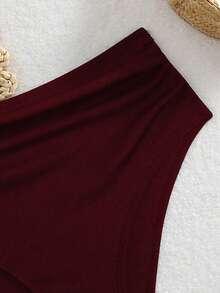 Shapewave Women's Summer Casual Vacation Ribbed High Waist Shorts, Tummy Control Black Swimwear Bottom - Burgundy - View 3