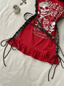 Attitoon 女士极简印花露背迷你连衣裙 - 紅色 - 查看 4