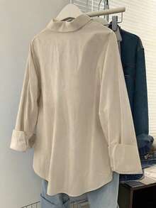 Camisa de manga larga con botones delanteros de unicolor, estilo sencillo para uso diario, talla grande - Rosa - Ver 2